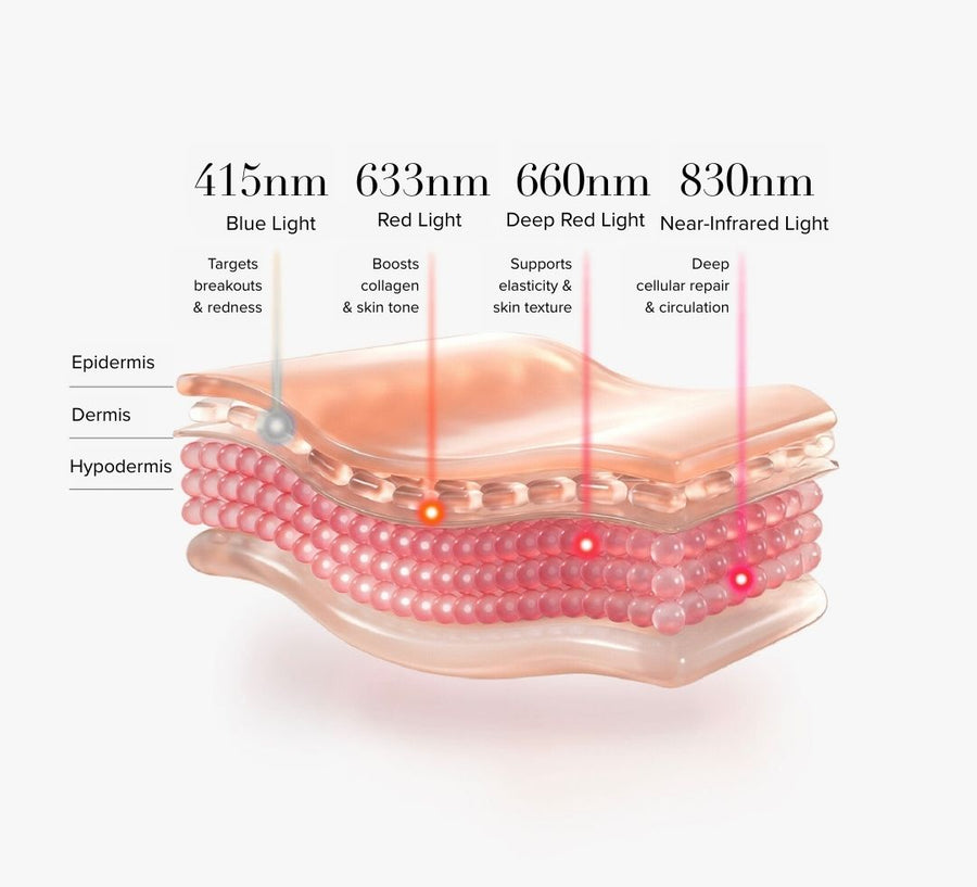 LED wavelength skin penetration diagram